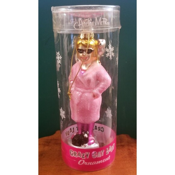 Crazy Cat Lady Ornament 5.25'' Blown Glass Archie McPhee New - Picture 1 of 5